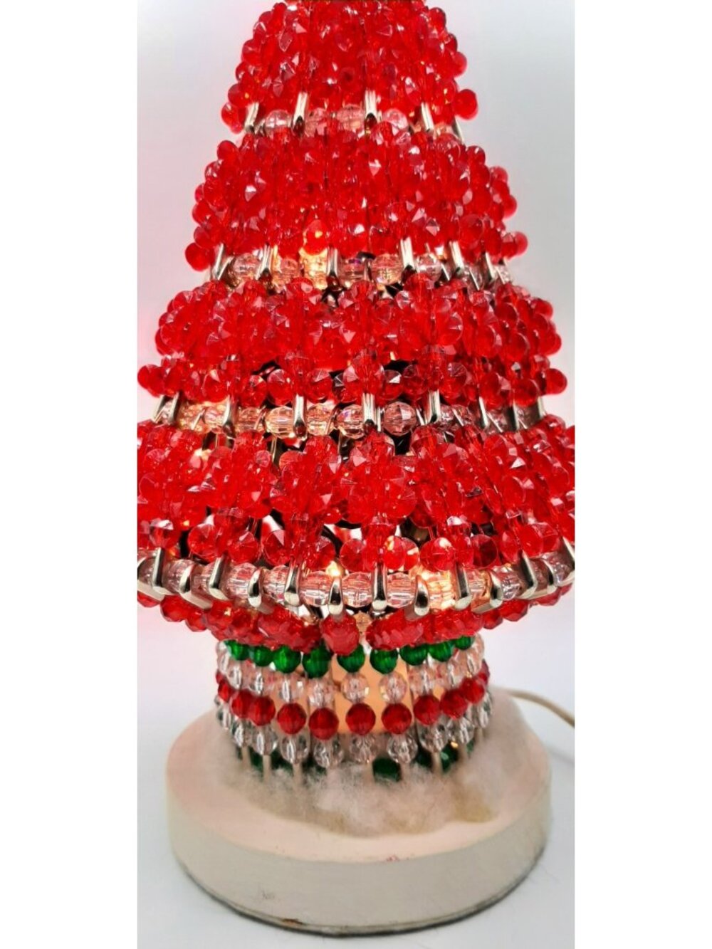 Vintage Red Safety Pin Christmas Tree Beaded Handmade 13” Tall Lighted - Picture 7 of 9